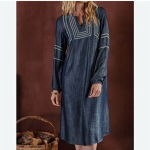 J JILL PURE JILL Whipstitched Embroidered Midi Dress in English Wash
